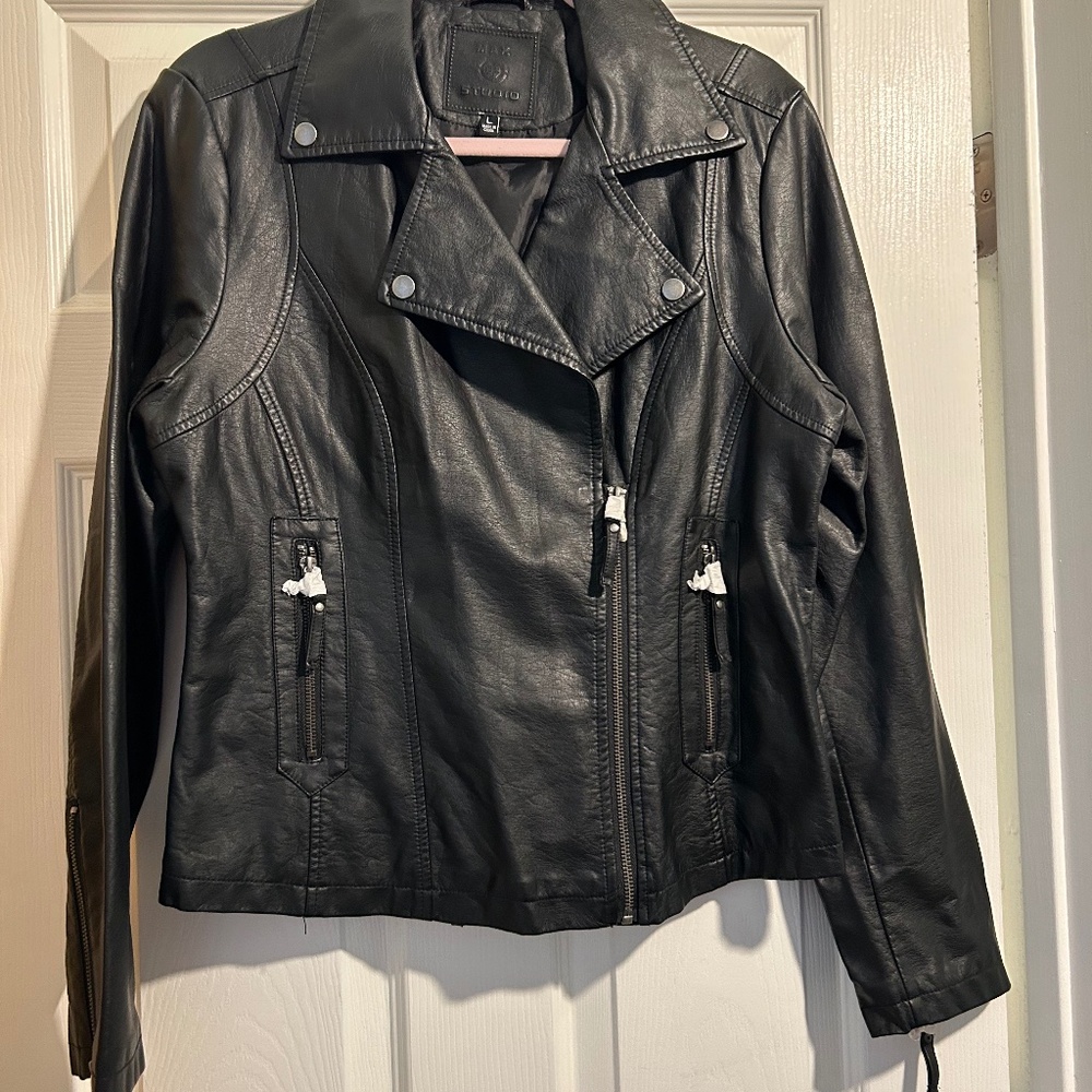 Max Studio Black Vegan Leather Biker Jacket NWOT